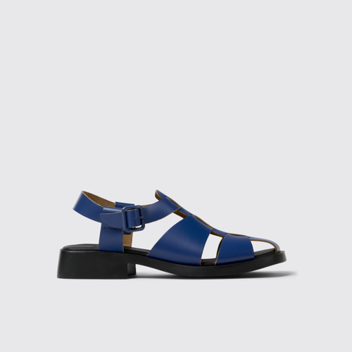 Side view of Dana Blue Leather Sandals for Women.