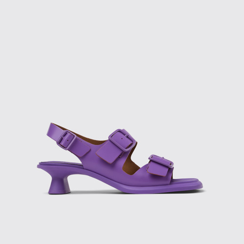 Image of Side view of Dina Purple Leather 2-Strap Sandal for Women
