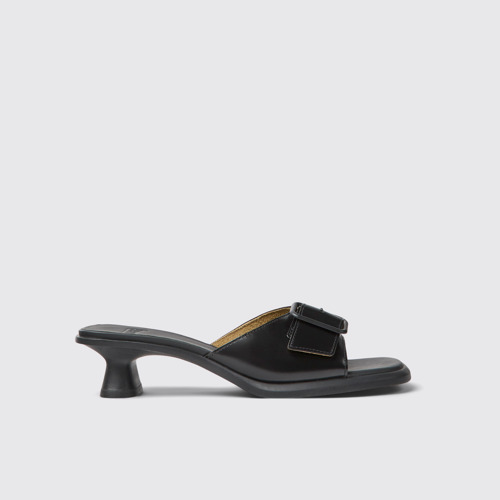 Side view of Dina Black leather sandals for women