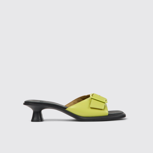 Image of Side view of Dina Green leather sandals for women