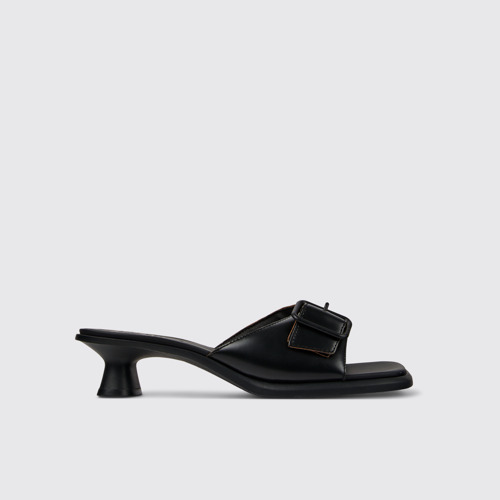 Image of Side view of Dina Black Leather Sandal for Women