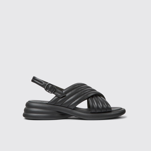 Side view of Spiro Black leather sandals for women