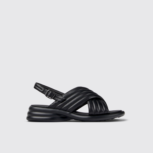 Side view of Spiro Black Leather Cross-strap Sandal for Women