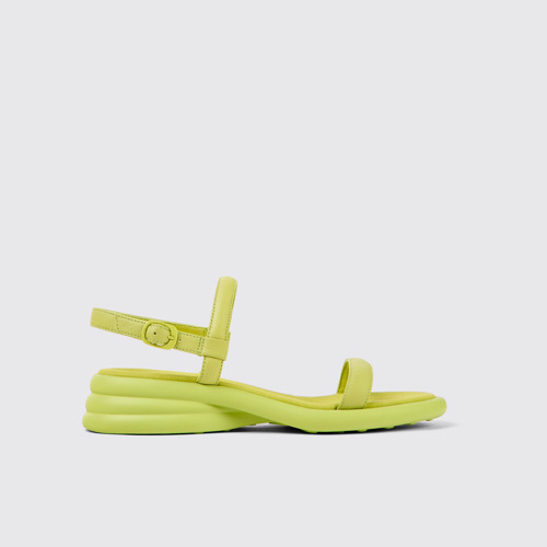 Side view of Spiro Green leather sandals for women