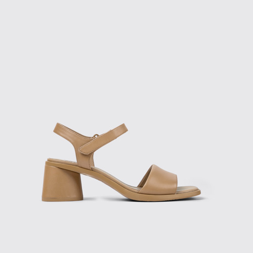 Side view of Kiara Brown Leather Heeled Sandal for Women