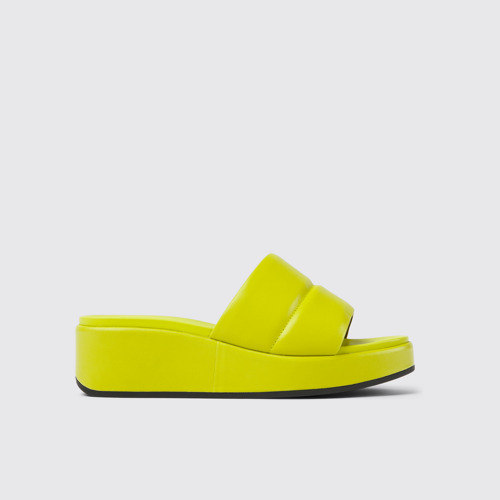 Image of Side view of Misia Green leather sandals for women