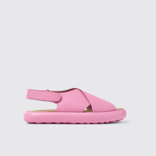 Image of Side view of Pelotas Flota Pink leather sandals for women