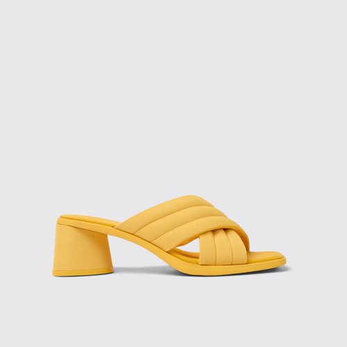 Image of Side view of Kiara Orange textile sandals for women