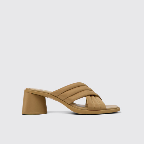 Image of Side view of Kiara Brown Textile Cross-strap Sandal for Women