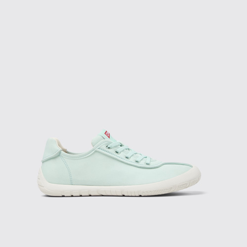 Image of Side view of Peu Path Blue Textile Sneaker for Women