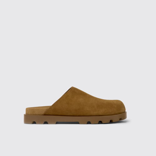 Image of Side view of Brutus Sandal Brown leather clogs for women