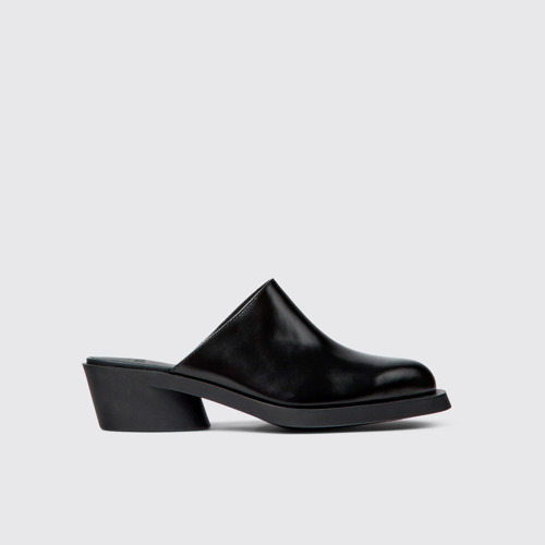 Image of Side view of Bonnie Black leather mules for women