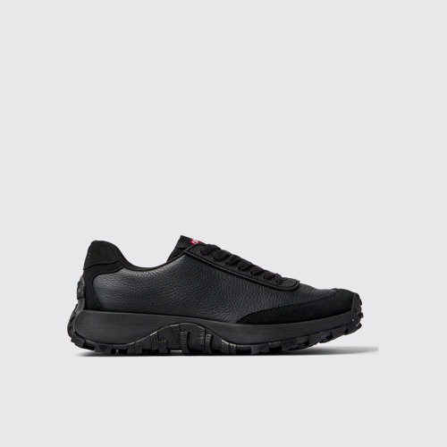 Image of Side view of Drift Trail VIBRAM Black leather and nubuck sneakers for women