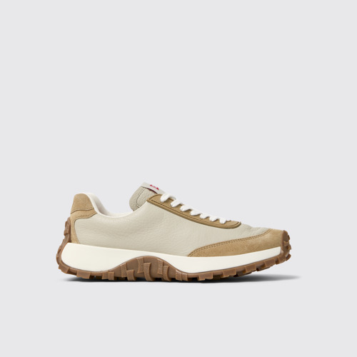 Side view of Drift Trail Beige Leather and Nubuck Sneakers for Women.