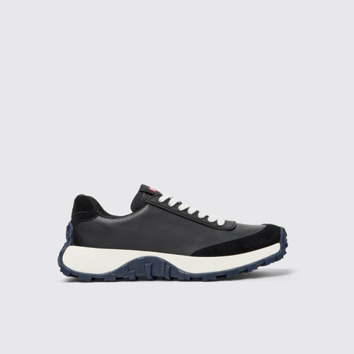 Side view of Drift Trail Black Leather Sneakers for Women.