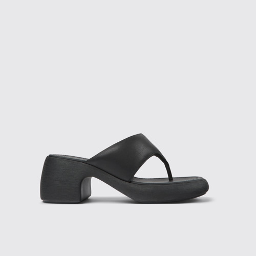Side view of Thelma Black Leather Sandal for Women