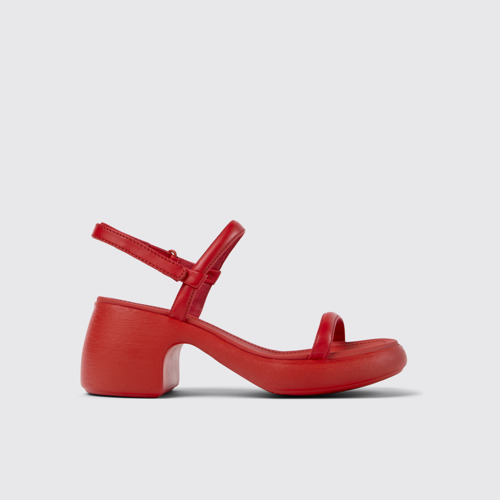 Image of Side view of Thelma Red Leather Women's Sandals.