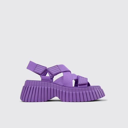Image of Side view of BCN Purple Textile Cross-strap Sandal for Women
