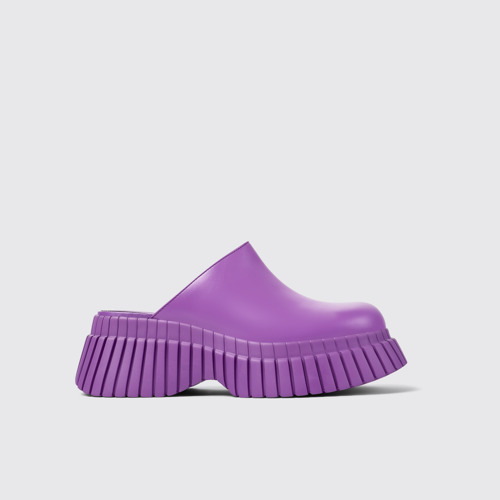 Image of Side view of BCN Purple Leather Clog for Women