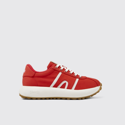 Image of Side view of Pelotas Athens Red Textile Sneaker for Women