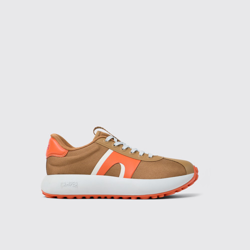 Image of Side view of Pelotas Athens Brown Textile Sneaker for Women