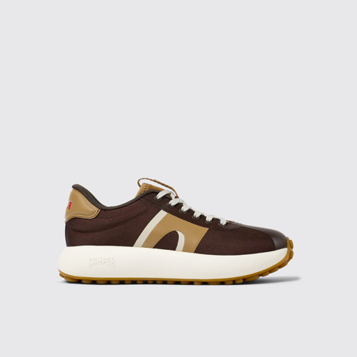 Image of Side view of Pelotas Athens Brown Textile Sneaker for Women