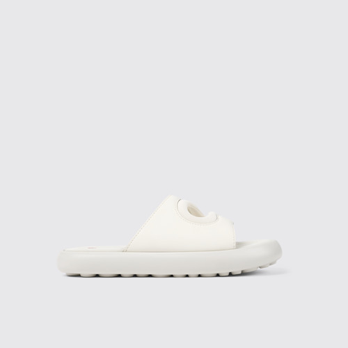 Image of Side view of Twins White Leather/Textile Slide for Women