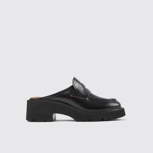 Image of Side view of Milah Black Leather Clog for Women