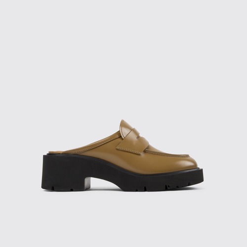 Image of Side view of Milah Brown Leather Clog for Women
