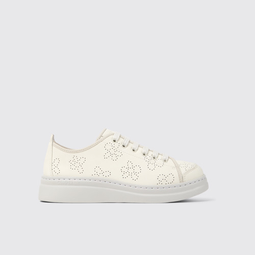 Image of Side view of Runner White Recycled Leather Sneakers for Women.
