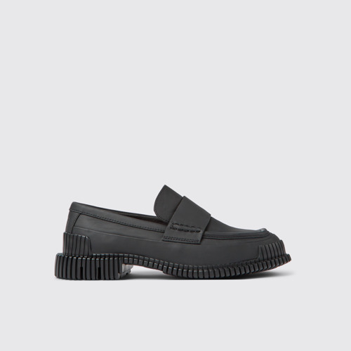 Image of Side view of Pix Black Leather Moccasin Ballerina for Women.