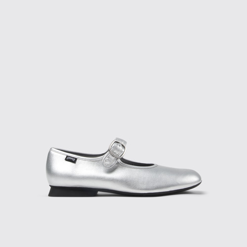 Image of Casi Myra Zapatos de piel plateada para mujer.