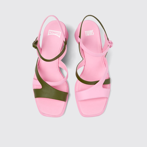 Image of Overhead view of Twins Multicolored Leather Open-toe Slingback for Women