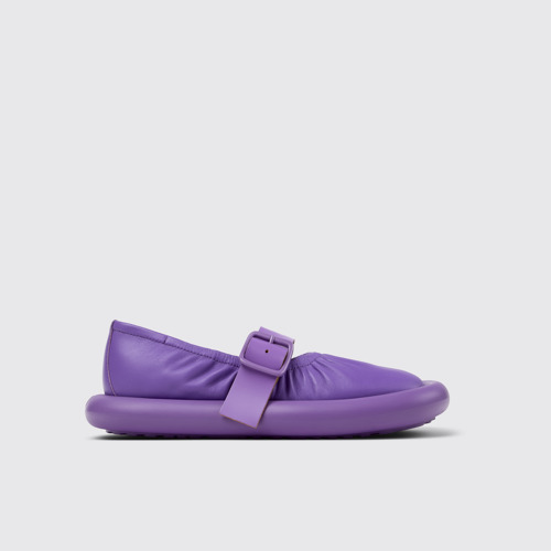 Image of Side view of Aqua Purple Leather Ballerina for Women