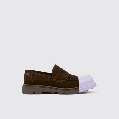 Image of Side view of Junction Brown nubuck loafers for women