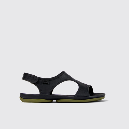 Side view of Right Black Leather Sandal for Women