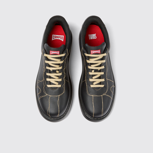 Image of Overhead view of Twins Black Leather Sneaker for Women