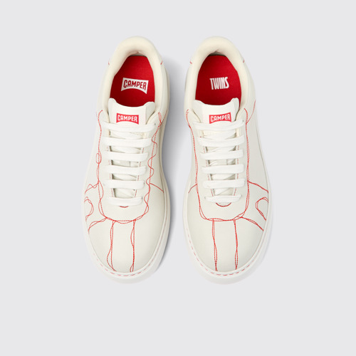 Image of Overhead view of Twins White Leather Sneaker for Women