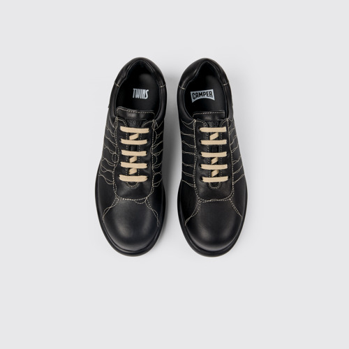 Image of Overhead view of Twins Black Leather Shoe for Women