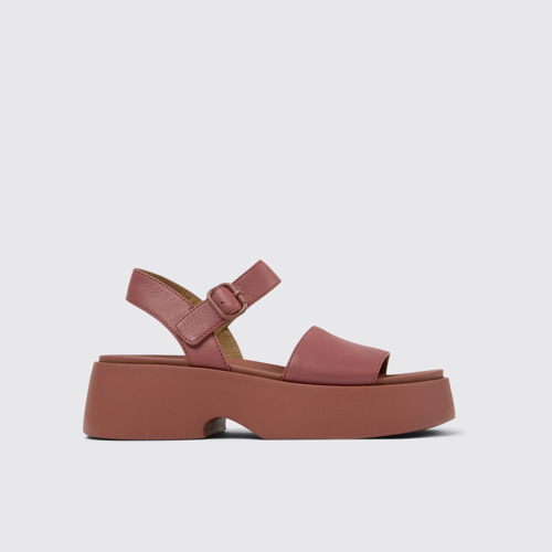 Side view of Tasha Red Leather Sandal for Women