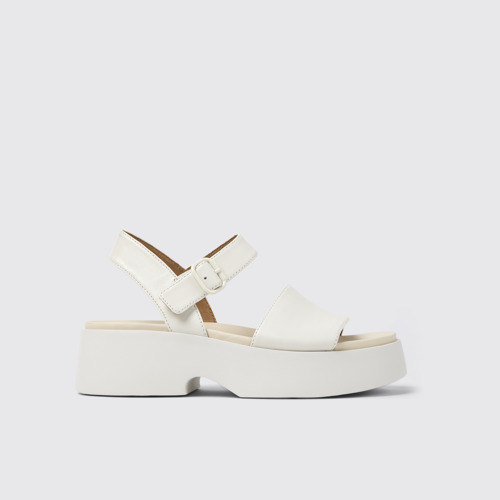 Image of Side view of Tasha White Leather Sandals for Women.