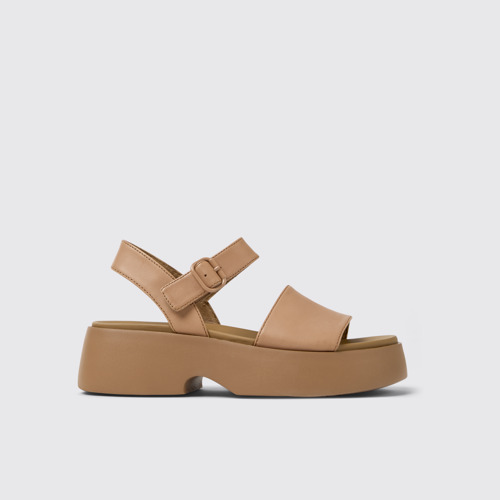 Image of Side view of Tasha Nude Leather Sandals for Women.