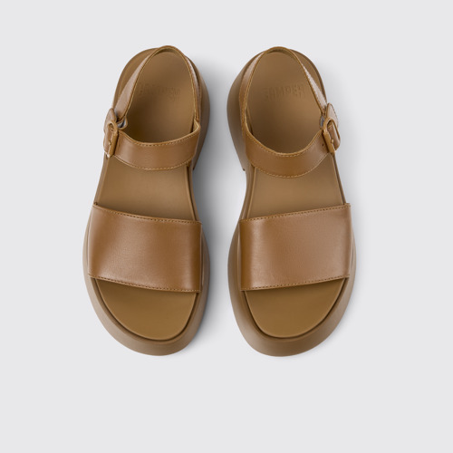 Overhead view of Tasha Brown Leather Sandals for Women.