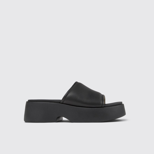 Side view of Tasha Black Leather Slide for Women