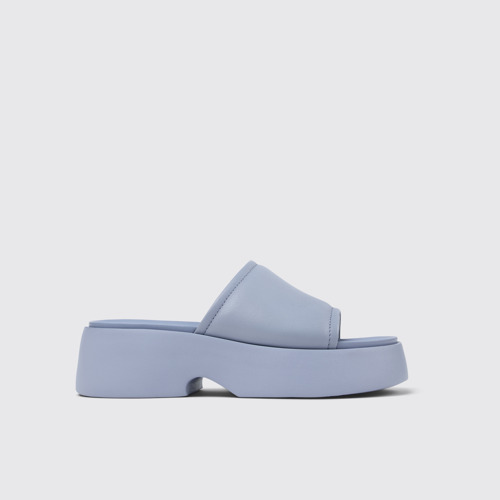 Image of Side view of Tasha Blue Leather Slide for Women