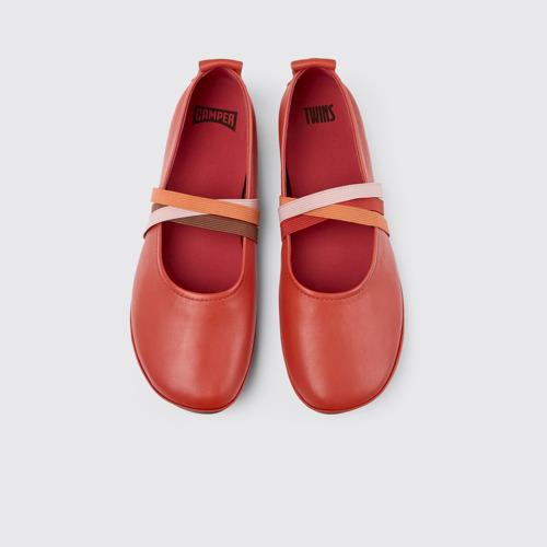Image of Overhead view of Twins Red Leather Ballerina for Women