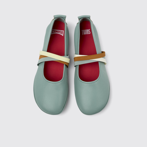 Image of Overhead view of Twins Green Leather Moccasin Ballerina for Women.