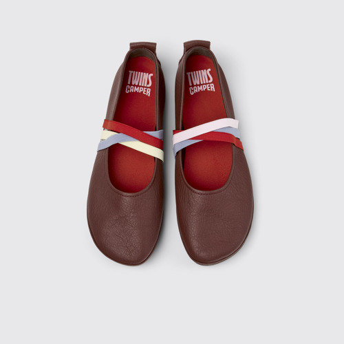 Twins Bailarinas de piel burdeos para mujer.