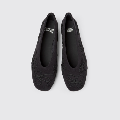 Image of Overhead view of Twins Black textile ballerinas for women