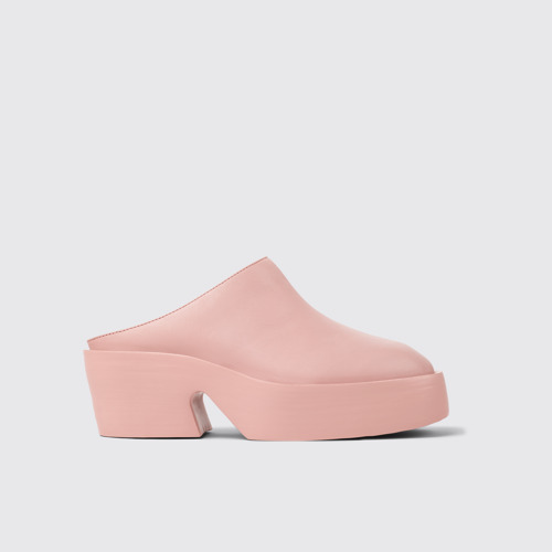 Image of Side view of Billie Pink leather clogs for women